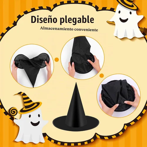 Vista 4 de Elcoho 12 Pieces Halloween Costume Witch Hat with 100 Yards Hanging Rope for Halloween Yard Decoration