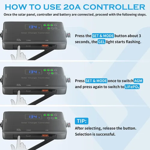 Vista 5 de Voltset - Kit de panel solar de 100W: Mantenedor de cargador de batería solar monocristalino de 12 voltios con controlador PWM de 20A - Cargador