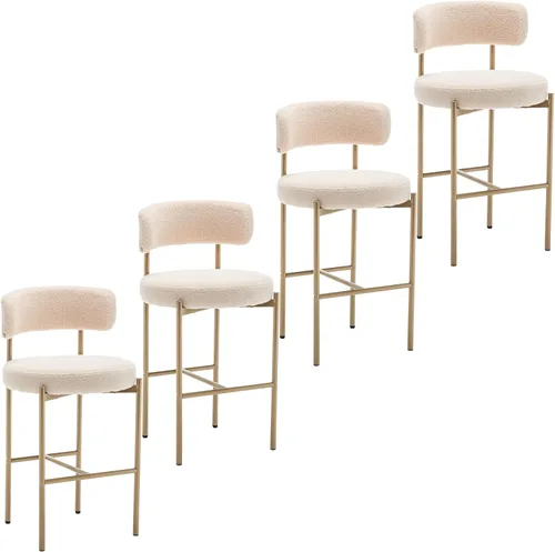 Vista 8 de Cinxzar Taburetes de Bar Boucle Juego de 2, Taburetes de Bar de Altura de Mostrador Beige con Respaldos, Taburetes Modernos para Isla de Cocina