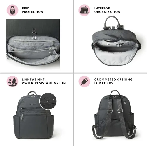 Vista 3 de Baggallini Mochila antirrobo Securtex para vacaciones, Negro, talla única
