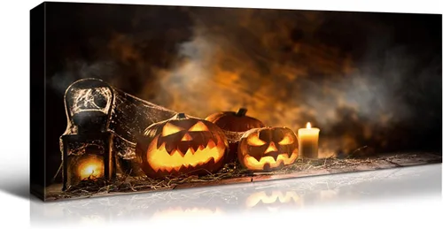 Vista 13 de Denozer - Decoración de pared de calabaza de Halloween, pósteres de regalo, decoración del hogar, arte de pared, imágenes en lienzo HD, estiradas