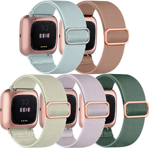 Vista 16 de Paquete de 5 bandas compatibles con Fitbit Versa 2 para mujeres/Versa Lite/SE, suave banda de nylon trenzada ajustable para un solo bucle