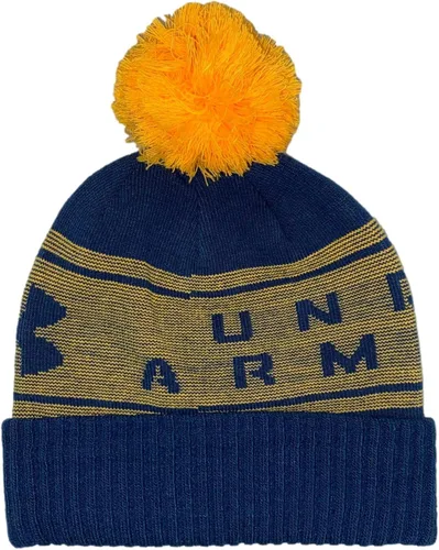 Vista 2 de Under Armour Gorro con pompón con logotipo grande para hombre, Academia (408)/Néctar Amarillo