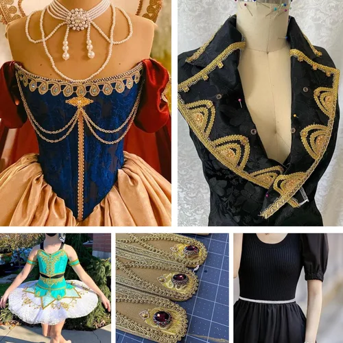 Vista 5 de Cinta de Encaje Trenzado Metálico Dorado Tipo Ciempiés para Manualidades DIY de Boda Nupcial, Costura, Disfraces, Navidad, Halloween
