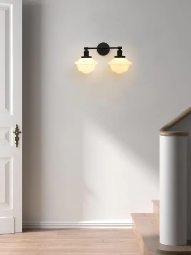 Vista 4 de Pathson 2-Lights Milk White Glass Wall Sconce Lights, Modern Classic Wall Vanity Lighting for Living Room Bathroom Bedroom
