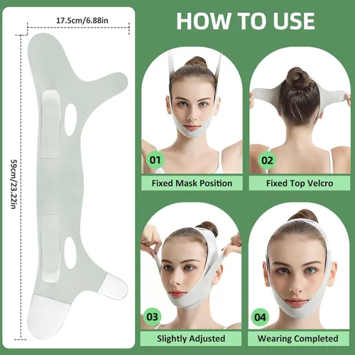 Vista 12 de Cinturón de elevación facial reutilizable, máscara de elevación de línea en V con correa para la barbilla para dormir, ejercitador de mandíbula
