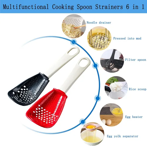 Vista 3 de Cuchara de cocina multifuncional 6 en 1, coladores de cocina para separador de yema de huevo, rallador, espátula colador, para triturar, rallar