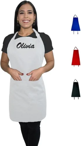 Vista 9 de Delantal personalizado para hombres y mujeres Añade tu nombre y texto Delantal bordado personalizado con babero ajustable y bolsillos delanteros