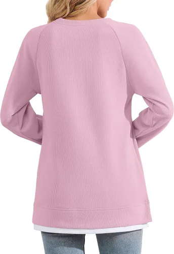 Vista 2 de YSYOKOW Women Crewneck Sweatshirt Long Sleeve Pullover Trendy Side Slit Tunic Casual Color Block Tops