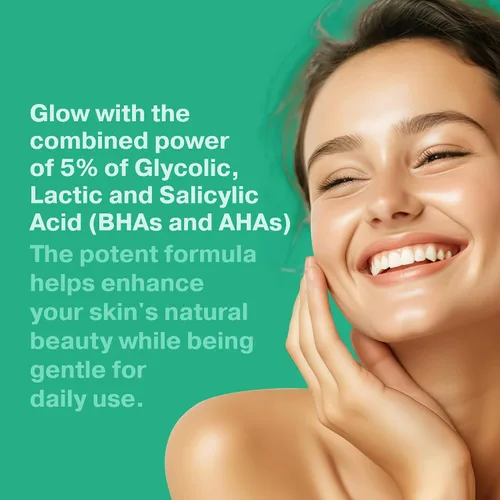 Vista 2 de Exfoliante de ácido glicólico de 2 onzas más grandes, suero AHA BHA al 5% con ácido salicílico y láctico para piel propensa al acné, exfoliación