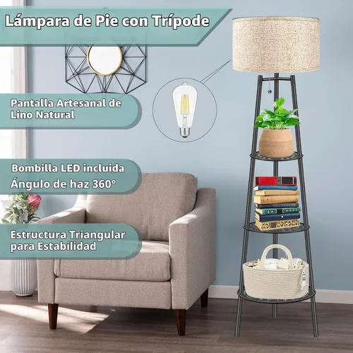Vista 2 de ZQQLITE - Paquete de 2 lámparas de pie negras con estantes de almacenamiento, lámpara de pie alta moderna, lámpara de pie con pantalla de lino
