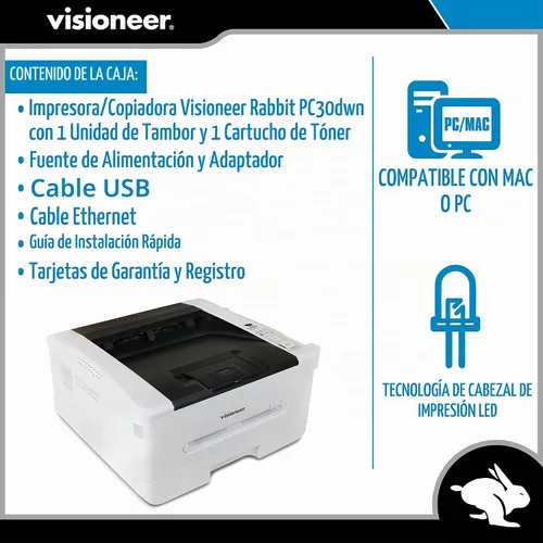 Vista 4 de Visioneer Rabbit PC30dwn Impresora láser/copiadora, impresora USB de oficina y copiadora para PC y Mac, 30 ppm, alimentador automático de documentos