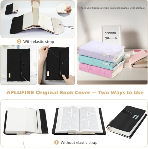 Vista 4 de Fundas de libro de lienzo, protector de libro lavable, funda de libro para novelas de tapa blanda, funda de libro ajustable para tapa dura