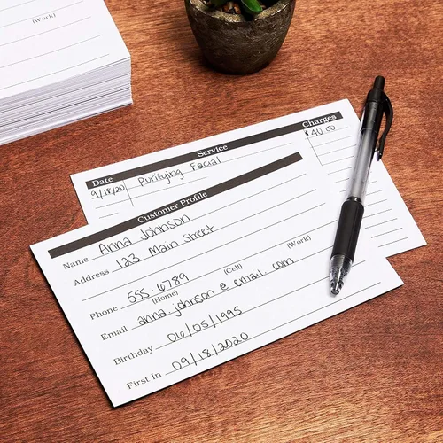 Vista 2 de Okuna Outpost Tarjetas de perfil de cliente – Suministros de oficina de salón para estilistas – Tarjetas de índice de contacto duraderas de 8.82