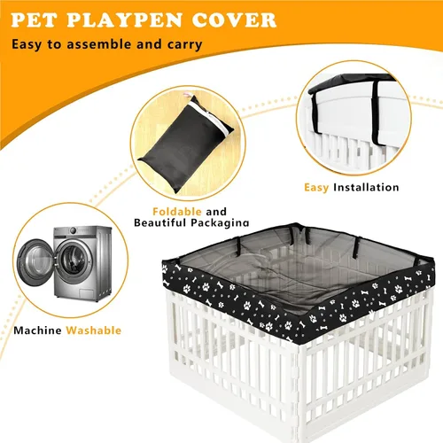 Vista 4 de Cubierta superior de malla para corralito para perros de 36 pulgadas con 4 paneles, cubierta de jaula para perros, tienda de campaña para mascotas