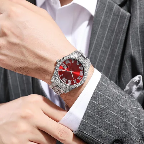 Vista 3 de Reloj de cristal unisex de moda con diamantes para hombre y mujer, reloj de pulsera de diamantes de lujo
