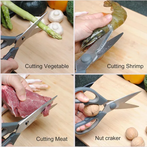 Vista 6 de Tijeras de cocina de alta resistencia, aptas para lavavajillas, tijeras de cocina multiusos, tijeras de cocina para cortar carne, verduras y pescados