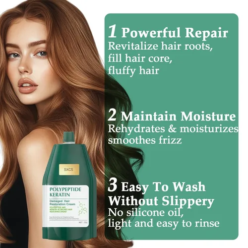 Vista 2 de Mascarilla capilar de queratina polipéptida para cabello dañado, tratamiento capilar de queratina, mascarilla capilar acondicionador profundo
