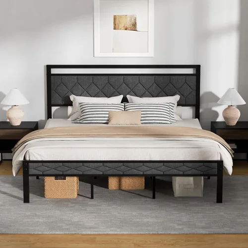 Vista 14 de Z-hom Base de cama matrimonial tapizada de fácil montaje y cabecera