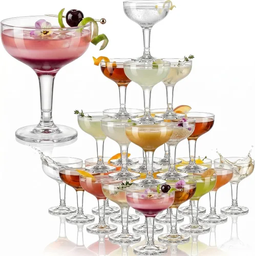 Vista 8 de Zopeal 50 Piezas Copas de Champán de 5 oz Copas de Martini de Plástico Irrompible Copas de Vino Desechables Apilables con Tallo Copas Coupe