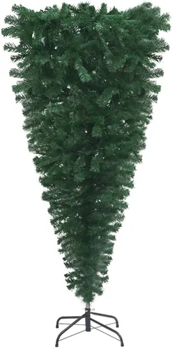 Vista 3 de Árbol de Navidad artificial verde al revés de 5 pies con 150 luces LED y bolas de Navidad doradas, árbol de Navidad artificial completo