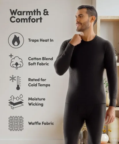 Vista 6 de Fruit of the Loom Conjunto de dormir térmico para hombre (parte superior e inferior)