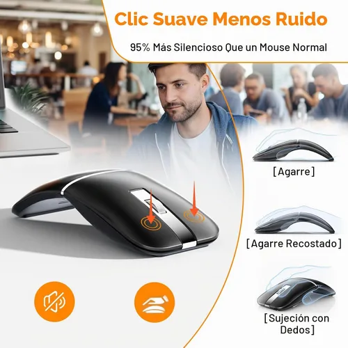Vista 5 de Ratón de viaje Bluetooth inalámbrico, plegable giratorio, negro