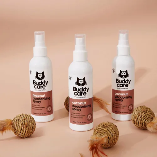 Vista 2 de Buddycare Cat - Spray desodorizante para gatos, con aloe vera y pro vitamina B5 (coco, 6.8 fl oz)