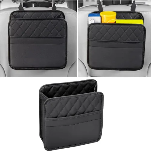 Vista 13 de Mandark Organizador de respaldo de asiento de automóvil, cuero PU, bolsillo de almacenamiento colgante para asiento trasero del vehículo, accesorios