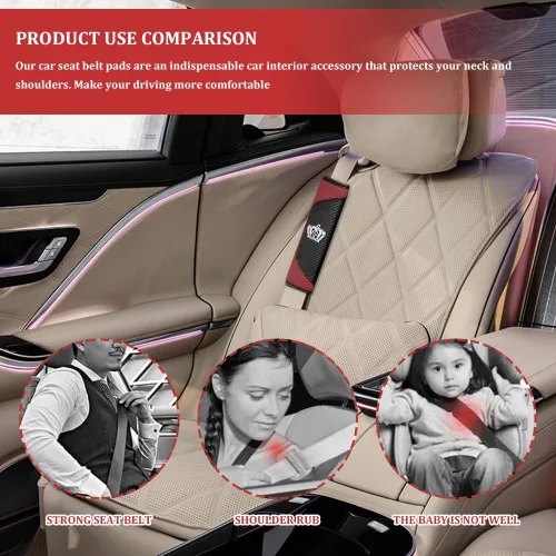 Vista 5 de Funda para cinturón de seguridad de automóvil, protector de cinturón de seguridad, almohadilla de arnés suave de cuero transpirable que protege tu