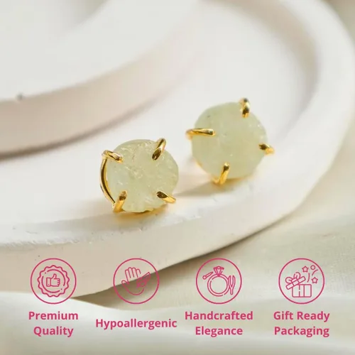 Vista 114 de Gempires Natural Raw Prong Setting Stud Earrings, 8-10 mm Crystals Earring, Handmade Jewelry, Gift for Her