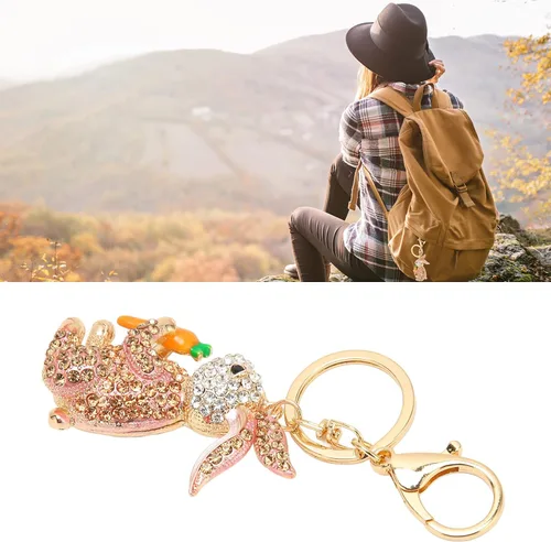 Vista 2 de Betued Key Chains Metal Rabbit Keychain Quick Release Keychain Organizer Portable Key Rings Inlaid Decoration Cartoon Bunny