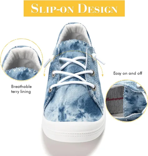 Vista 4 de Funkymonkey Zapatos informales de lona, para mujer, tenis planos, sin cordones y cómodos