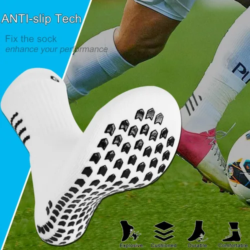 Vista 3 de GOGOGOAL Calcetines deportivos antideslizantes para hombres y mujeres, calcetines de fútbol con agarre, calcetines de entrenamiento deportivo