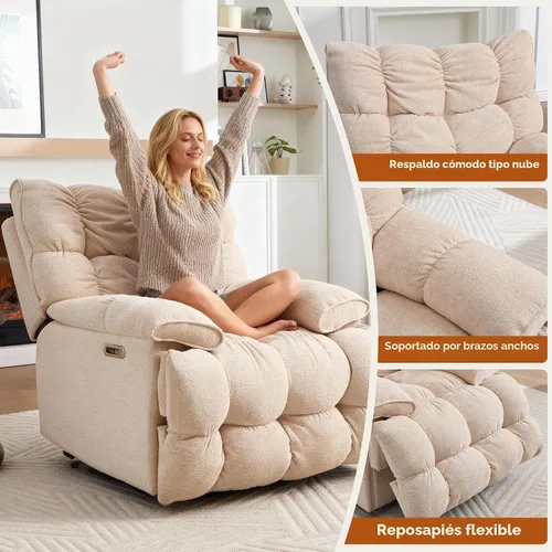 Vista 4 de Sillón reclinable giratorio de gran tamaño para grandes y altos, extra Beige