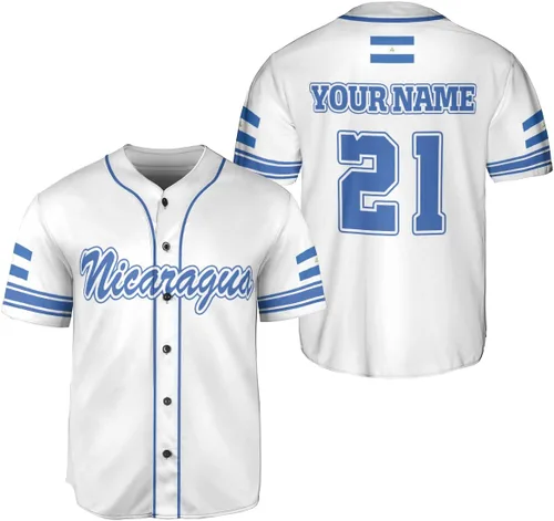 Vista 10 de Camiseta de béisbol de Nicaragua personalizada, camiseta de béisbol de Nicaragua personalizada para hombres y mujeres, camisas nicaragüenses
