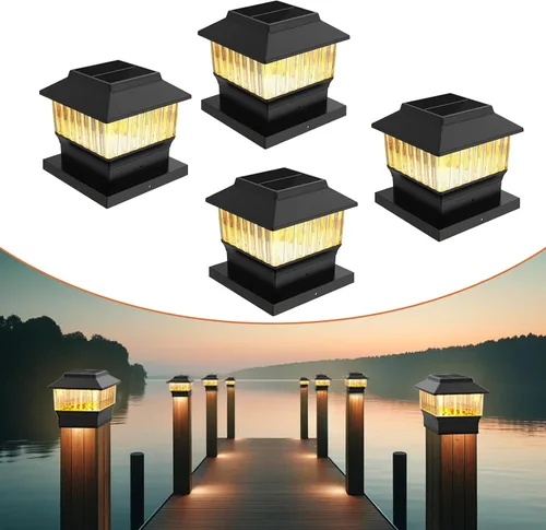 Vista 19 de Paquete de 4 luces solares para tapa de poste, modernas #2: se adapta a postes de vinilo de 4 x 4 y madera de 5 x 5 pulgadas, temperatura de 3