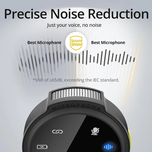 Vista 3 de Hingso Micrófono Lavalier inalámbrico para iPhone, Android, 48 khz, batería de 50 horas, cancelación de ruido, micrófono magnético para iPhone