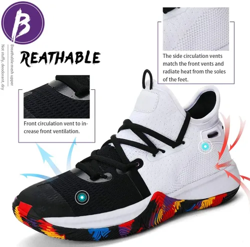 Vista 2 de ASHION Zapatos de baloncesto unisex para niños y niñas, tenis de caña alta, transpirables, con amortiguación al aire libre, zapatos deportivos