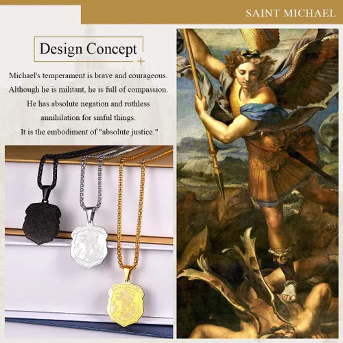 Vista 2 de FaithHeart - Collar de San Miguel, dije personalizado de protección del arcángel, para hombres y mujeres, acero inoxidablechapado en oro Medalla