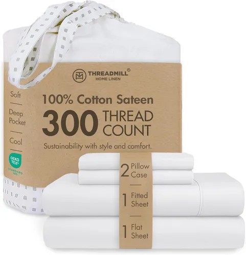 Vista 26 de Threadmill Juego de sábanas de algodón Twin Sábanas 100% algodón para cama tamaño Twin Juego de sábanas de satén jacquard damasco con bolsillo