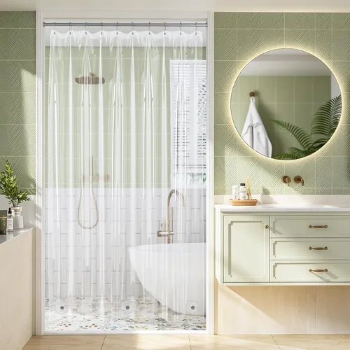 Vista 23 de Amazer forro de cortina de ducha para cabina, 36x72 forro de ducha de plástico transparente PEVA de peso medio para cortinas interiores de ducha