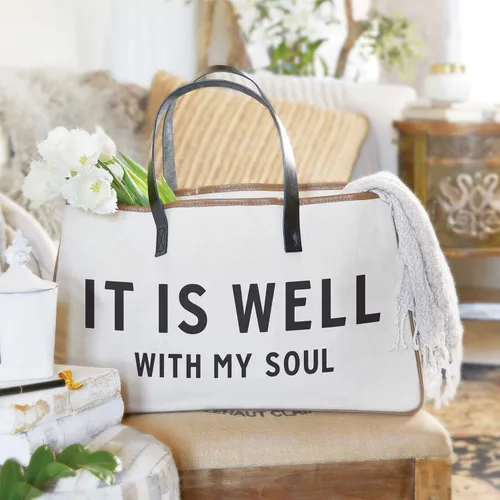 Vista 2 de Creative Brands Faithworks - Bolso grande de lona y cuero, 20, It is Well
