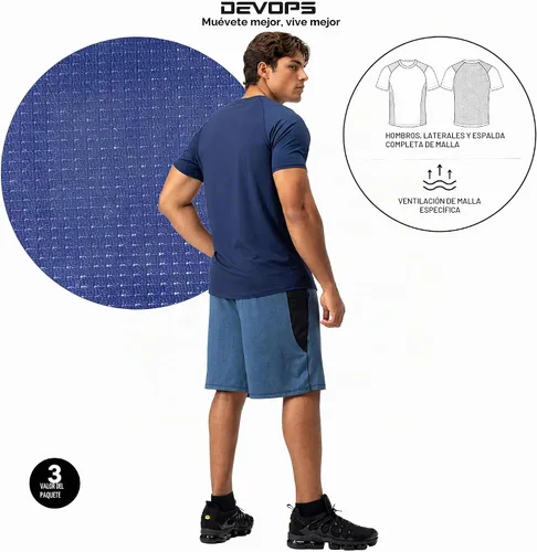 Vista 9 de DEVOPS Paquete de 3 camisetas atléticas de manga corta para hombre que Carbón / azul marino / acero
