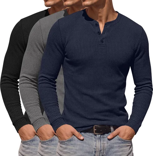 Vista 13 de Paquete de 3 camisas Henley de manga larga para hombre