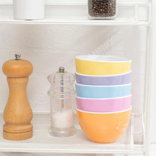 Vista 5 de Juego de 6 cuencos pequeños de melamina ColorPop, 4.25" 11.8 onzas para postre, preparación, salsa para mojar, helado, acompañamientos, aperitivos