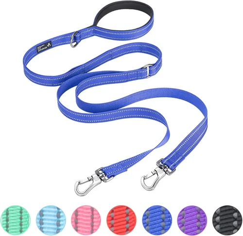 Vista 9 de EXCELLENT ELITE SPANKER Correa doble reflectante - Correa doble para perro de 5 pies con mango acolchado para dos perros que caminan y entrenan Negro