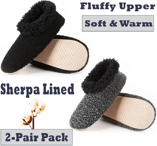 Vista 2 de Cozylook Paquete de 2 pantuflas de casa para hombre, suela suave, calcetines acogedores y mullidos con agarres antideslizantes, regalos únicos
