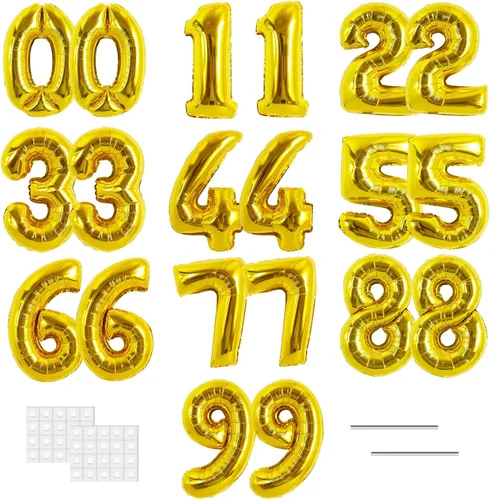 Vista 49 de TONIFUL Globos grandes de 50 pulgadas con números dorados del 0 al 9, globo digital grande de Mylar número 8 digital ocho para fiestas