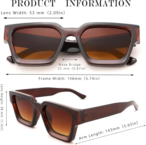 Vista 7 de Hycredi Gafas de sol rectangulares gruesas para mujeres y hombres, estilo retro, cuadrados, gruesos, de los años 90, protección UV400